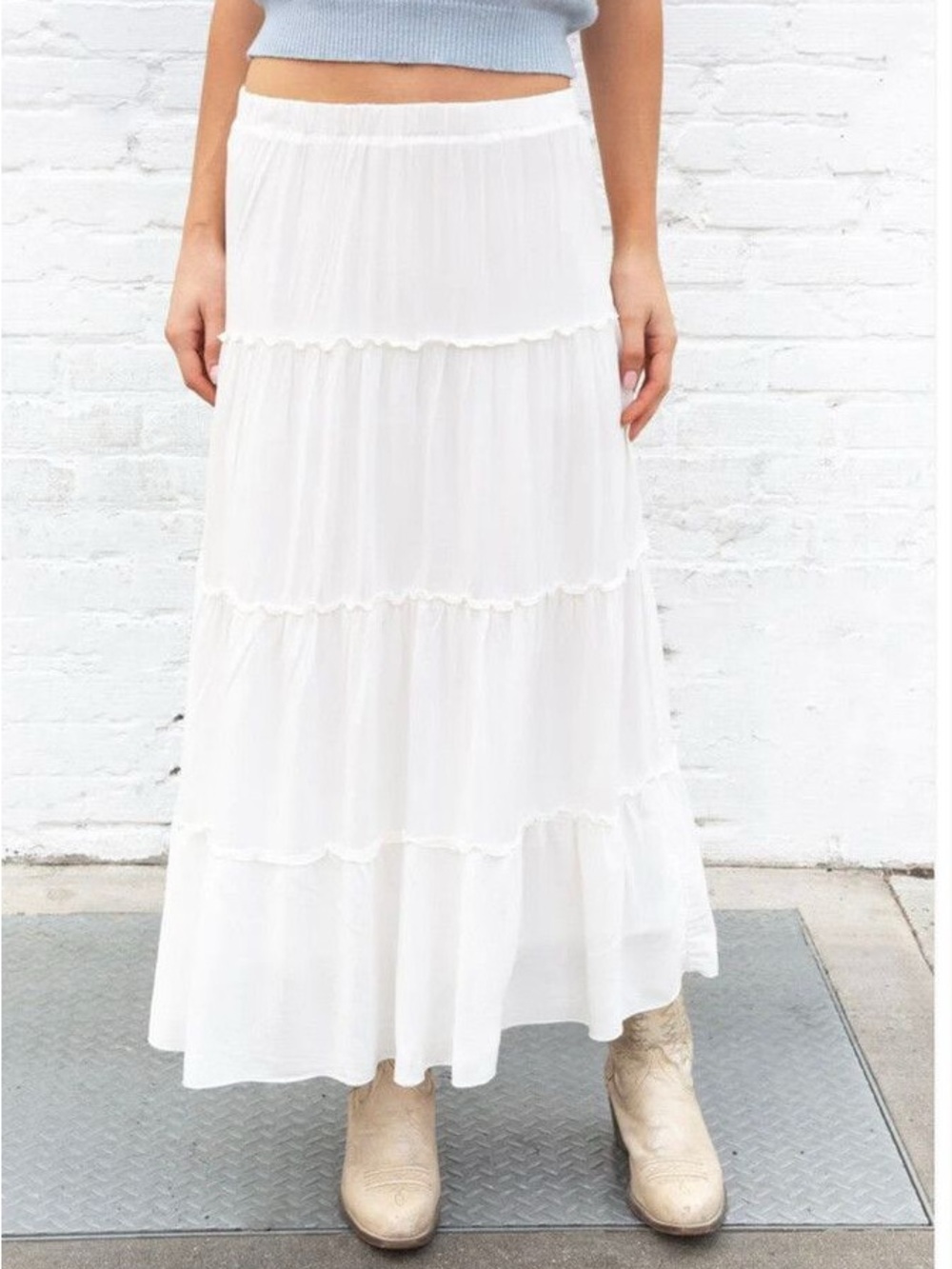 Brandy Melville Izzy White Tiered Maxi Skirt - Lightweight Summer Skirt